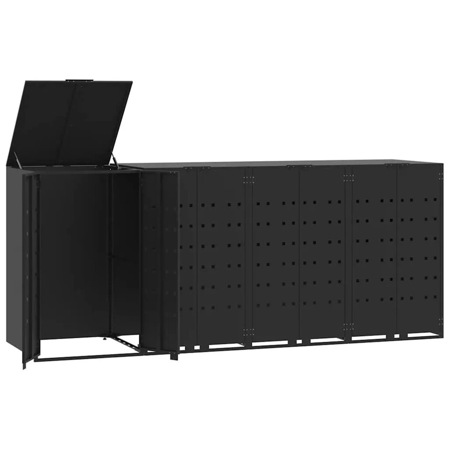 DELUKE Mülltonnenbox GORILO Mülltonnenverkleidung für 4 Tonnen aus Stahl, Schwarz matt, B/T/H: 276 x 79 x 117 cm - Bild 2