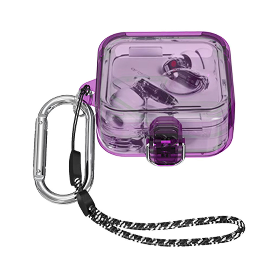 Transparente PC-Hülle für Nothing Ear 2 in Bonbonfarben mit Tragebandhaken und wasserdichtem Fallschutz, Multicolor/Lila - Bild 2