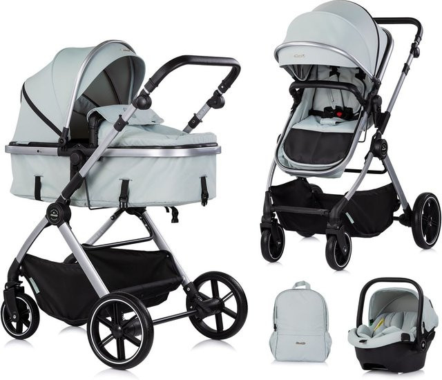 Chipolino Kombikinderwagen Pearl 3 in 1 in Grün mit Babyschale, Sportsitz, Babywanne, Wickeltasche und Fußsack, klappbar und mit verstellbarem Schiebestiel - Bild 1