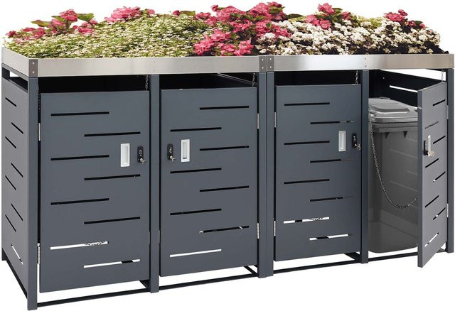 MCW 4er-Mülltonnenverkleidung H40b Mülltonnenbox und Pflanzkasten aus Edelstahl-Metall-Kombi B/H/T: 230 x 110 x 62 cm - Bild 1