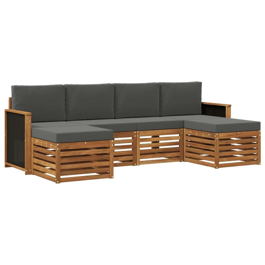 vidaXL Sofagarnitur aus Massivholz Akazie in Natur-Anthrazit mit modernem Latten-Design - Bild 2