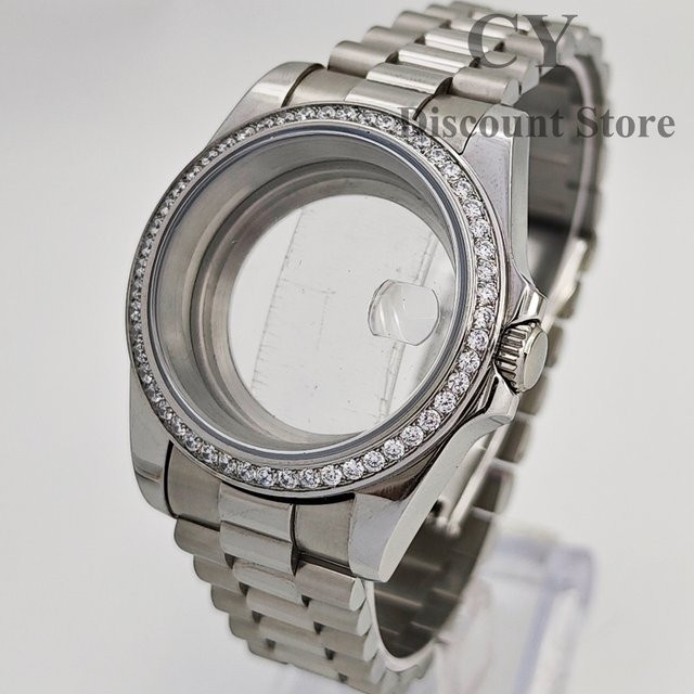 RICHUS Uhrengehäuse Edelstahl, silberne Edelstein-Lünette, Saphirglas, 36 mm/39 mm - Bild 1