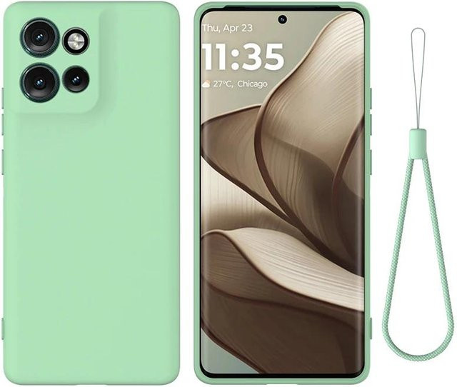 Premium Flüssigsilikonhülle mit Beflockung und Band für Motorola Moto Edge 50 Neo / Moto S50 in Grün - Bild 1