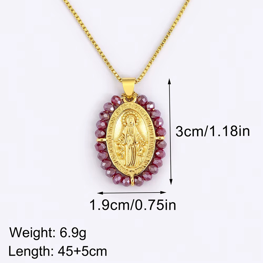 Nidin Anhänger Halskette, Jungfrau Maria Relief, Messing, Gold, Perle, Unisex - Bild 2