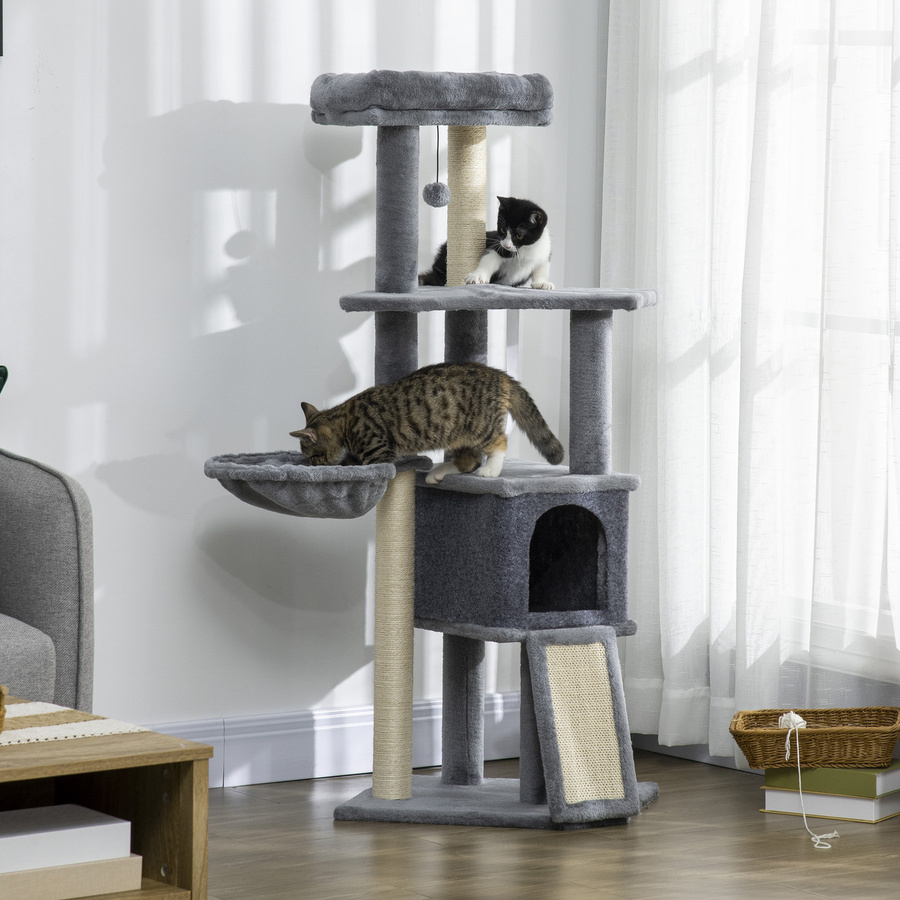PawHut Katzenbaum Aktivitätszentrum in Grau mit Kratzbrett, Spielzeugkugel und Höhle - Bild 2