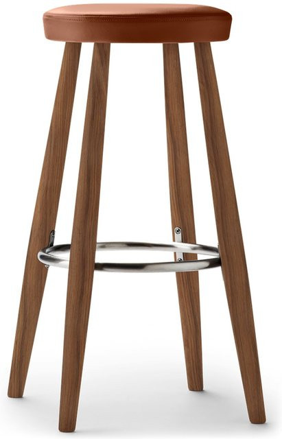 Carl Hansen & Søn Barhocker CH56 58 aus Holz und Leder in Braun mit Edelstahl im nordischen Design - Bild 1