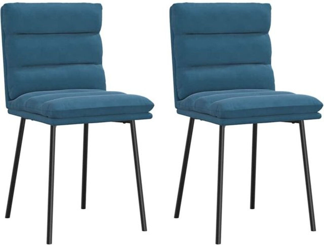 2er Set Esszimmerstühle aus Samt in Blau von Vidaxl – Moderne Polsterstühle mit Metallgestell - Bild 1