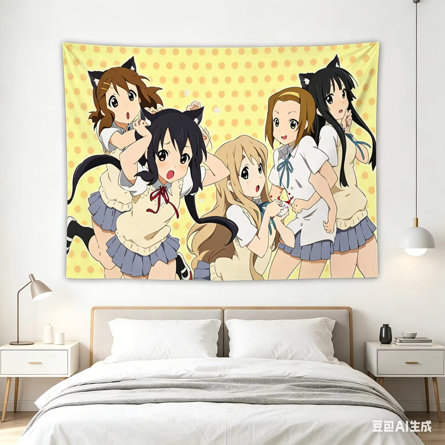 K-On! Neko Girls Wandteppich mit Anime-Motiv in Multicolour, dekorativer Wandbehang für dein Schlafzimmer oder Wohnheim, Breite: 60 cm, Höhe: 40 cm - Bild 2
