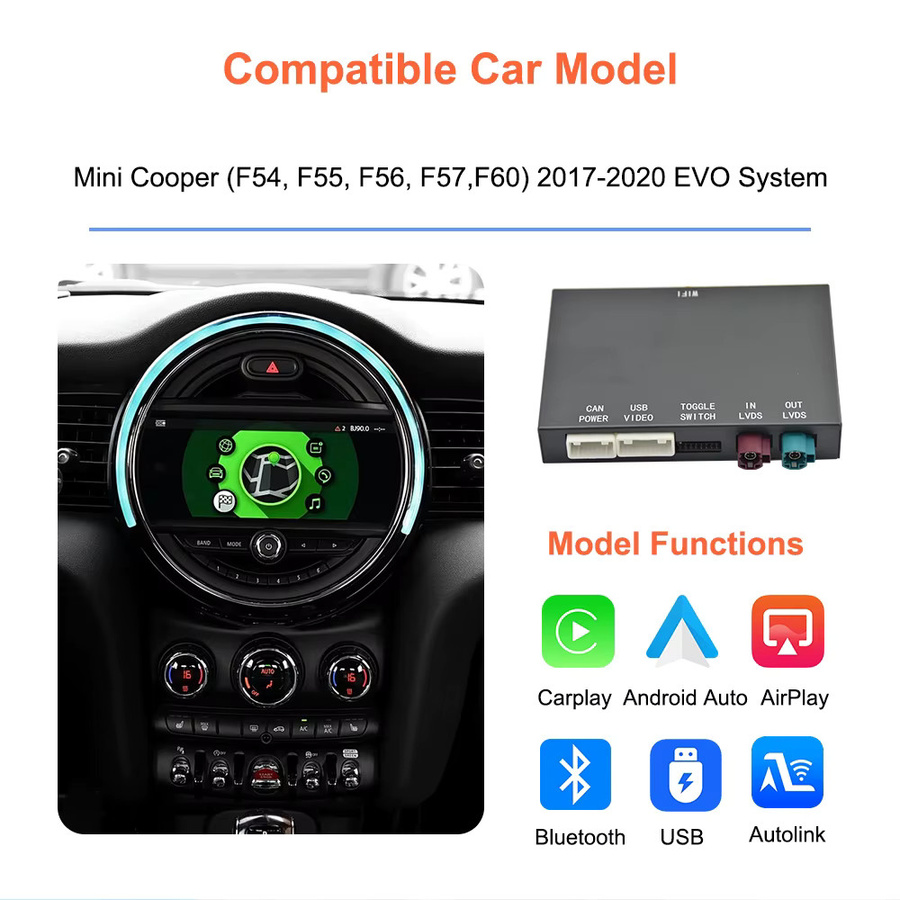 Bonroad OEM Bildschirm-Upgrade-Modul für BMW EVO System, Carplay und Android Auto Nachrüstsatz für Mini Cooper F54 F55 F56 F57 F60, Schwarz - Bild 2