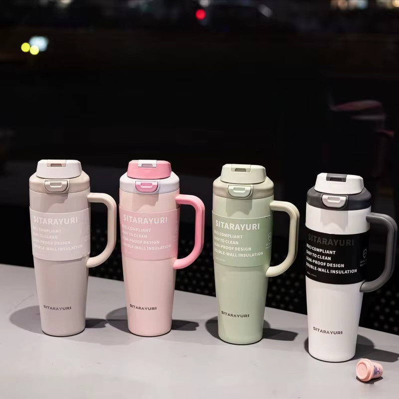 JUSTINLAU Thermosbecher aus Edelstahl in Grau, 1,2 l Vakuumflasche mit Strohhalm, Sprungdeckel und Griff - Bild 5
