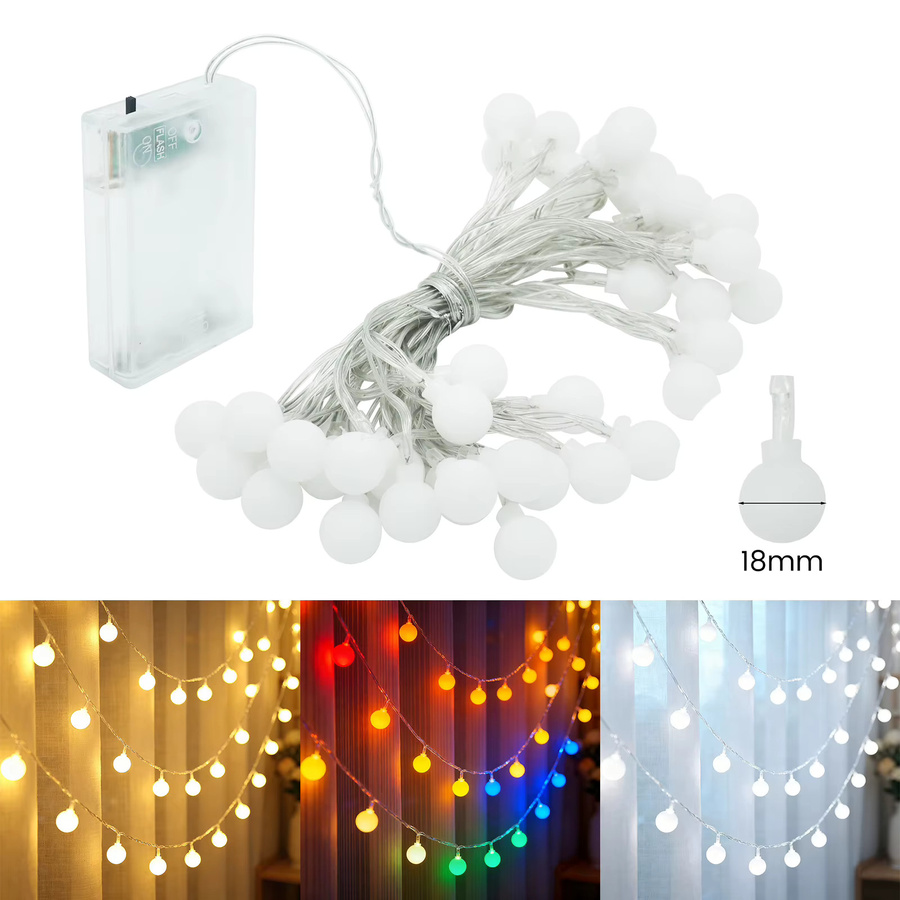 HEGEHE LED Power Ball Lichterkette in Weiß für Garten, Hochzeit und Party mit USB- oder Batteriebetrieb - Bild 3
