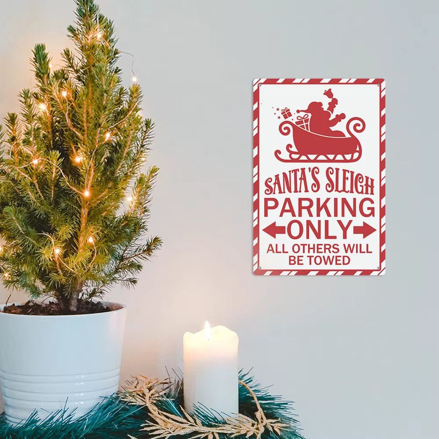 Putuo Decor Vintage Metallblechschild Maddy's Sleigh Parking Only für Weihnachten - Bild 1