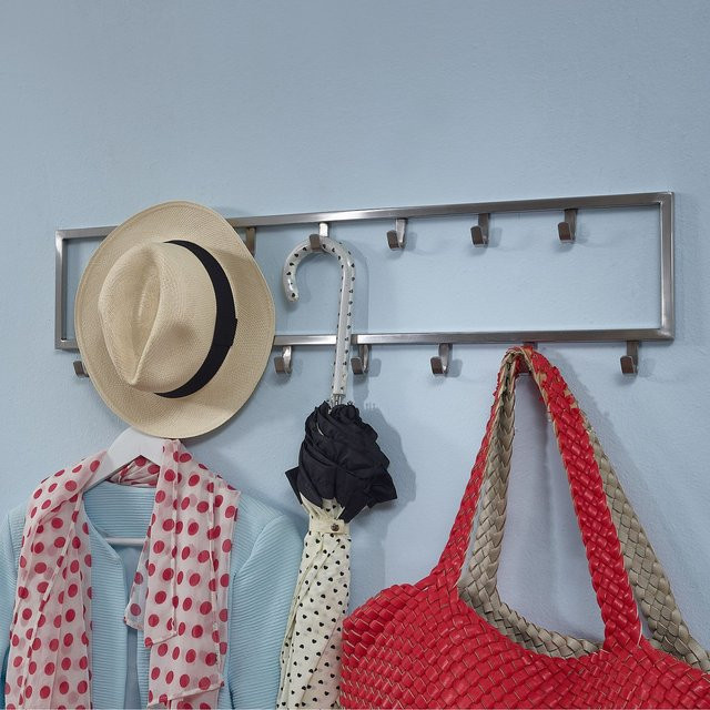 KADIMA DESIGN Wandgarderobe aus poliertem Stahl in Silber mit 15 Haken, B/H/T: 80 x 20 x 20 cm - Bild 1