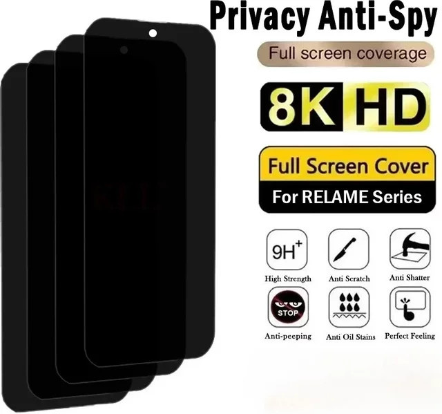 Realme Anti-Spy Sichtschutz aus gehärtetem Glas 9H für C75 C67 C65 C63 C61 C55 C53 C51 C35 C33 C31 C30 Note 60 50 Transparent - Bild 1