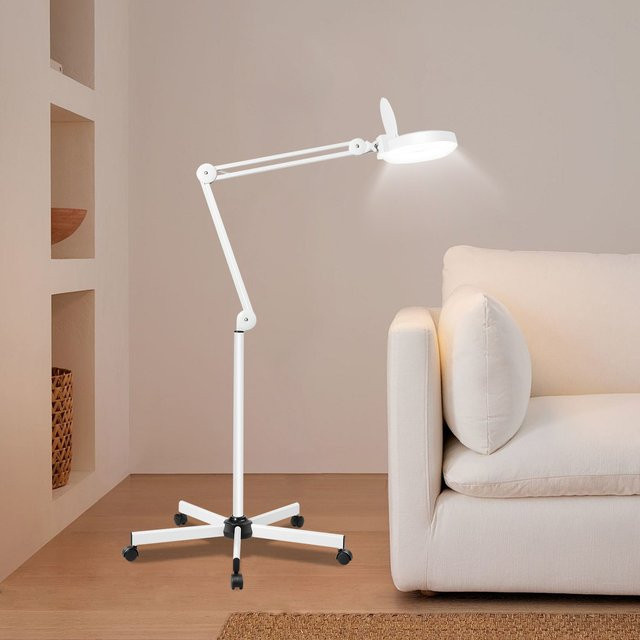 Professionelle LED-Lupenlampe als Stehlampe in Weiß mit 8-facher Vergrößerung, 120 LED-Perlen, 6000K Kaltweiß und 180 Grad drehbarem Lampenkopf - Bild 1