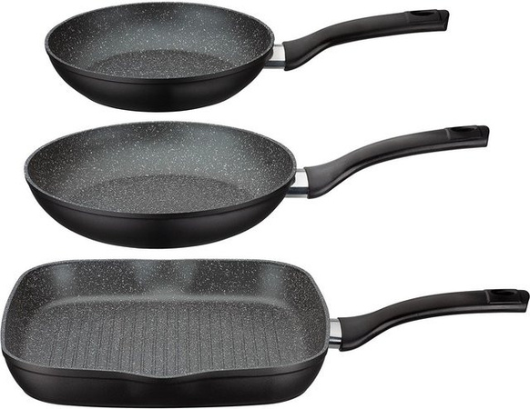 GSW Pfannen-Set Gourmet Granit, 3-teilig, Aluminium, Schwarz, mit Antihaftbeschichtung