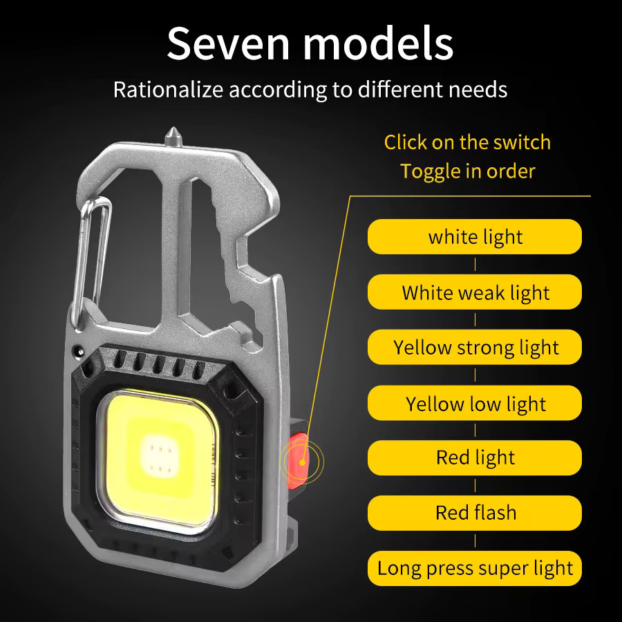 Aamasun Multifunktionale COB-LED-Taschenlampe als Schlüsselanhänger, wiederaufladbare Arbeitsleuchte in Schwarz - Bild 3