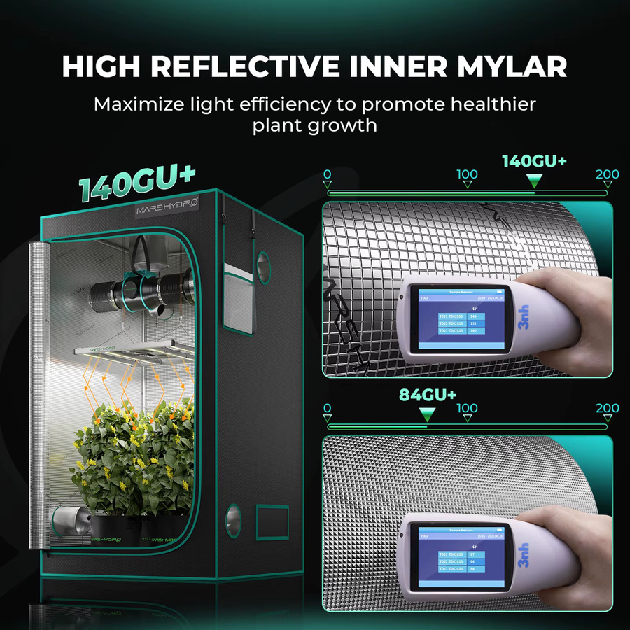 Mars Hydro Growzelt für Indoor Hydroponik, Schwarz, B/T/H: 150 x 150 x 200 cm, mit Diamant-reflektierendem Mylar - Bild 2
