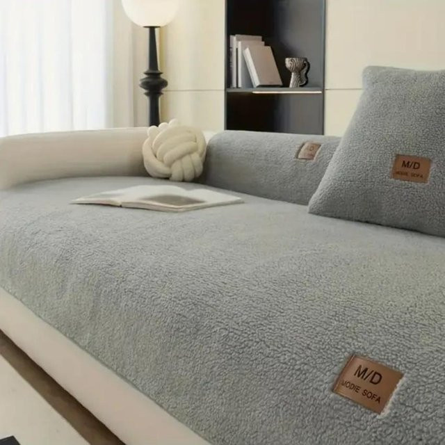 Rutschfester Sherpa Kissenbezug in Grau, quadratisches Dekokissen für dein Sofa, B/B: 45 x 45 cm - Bild 1