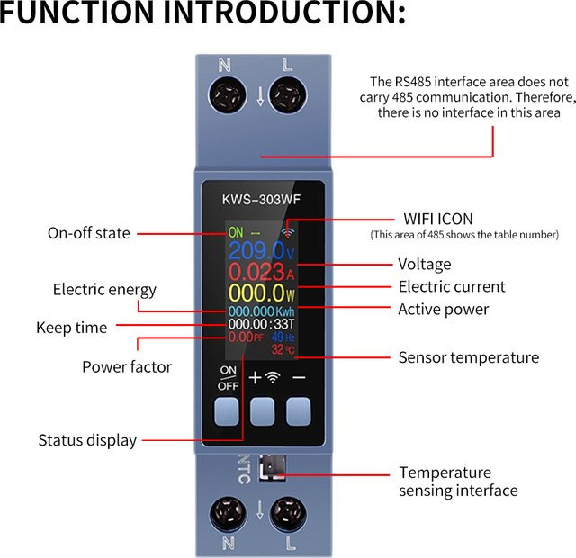 Gaqqee KWS-303 Stromzähler mit 0,96 Zoll TFT-Farbdisplay und mobiler App-Steuerung für das Energiemonitoring in Heim und Fabrik - Bild 1
