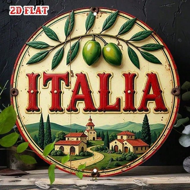 CIFBUY Vintage Metall-Blechschild Italienische Villa Olivenküche Wandkunst Rustikale Retro-Dekoration, B/H: 20,32 x 20,32 cm, Mehrfarbig - Bild 1