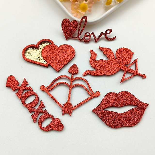 100 Stück GZULA Glitzerstoff-Herz-Applikationen in Rot für Haarspangen und Valentinstag-Dekorationen - Bild 1