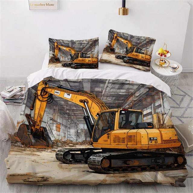 Allbestart Bettwäsche Set mit Bagger Motiv für Kinder, gelb, Bettbezug und Kissenbezug, B/H: 90 x 200 cm - Bild 1