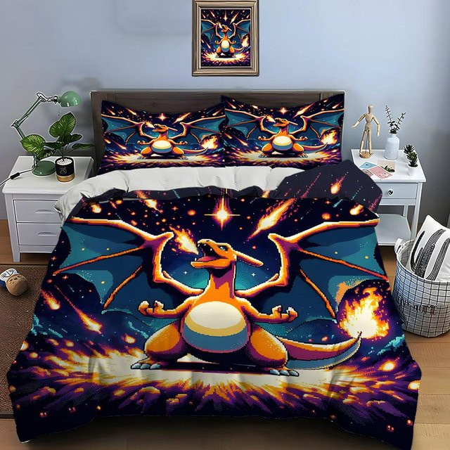 Lodestar Pokémon Glurak Bettwäsche Set 3-teilig aus Mikrofaser, Mehrfarbig, B/H: 180 x 210 cm - Bild 1