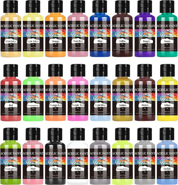 24 Farben Acrylfarben-Set für DIY-Projekte auf Stoff, Leder und Graffiti, 24 x 30 ml - Bild 1