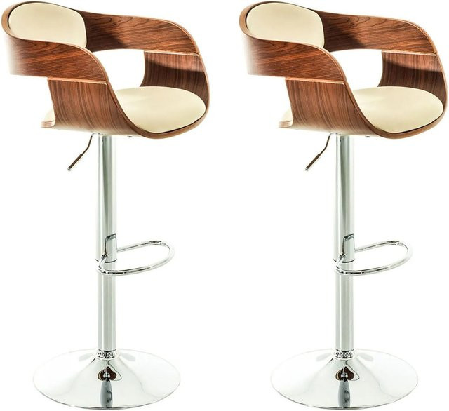 2er Set DELUKE Barhocker NADAN aus Kunstleder in Walnuss/Creme, höhenverstellbare Barstühle mit Lehne und 360 Grad Drehbarkeit, B/T/H: 50 x 48 x 88 cm - Bild 1