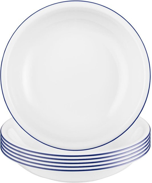 Seltmann Weiden Suppenteller Compact Blaurand aus Keramik, 6er Set, Weiß/Blau, Durchmesser: 20,2 cm - Bild 1