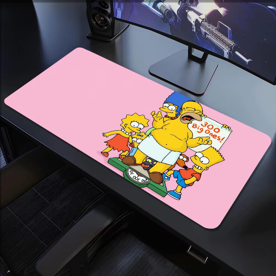 Großes Gaming-Mauspad im Simpsons-Cartoon-Design, rutschfeste XXL-Schreibtischmatte in Pink - Bild 4