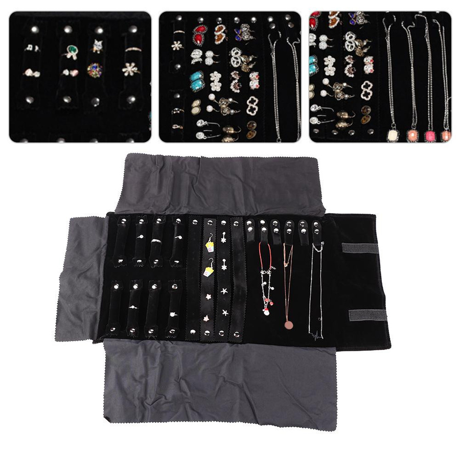 TOMTOP JMS Schmuckaufbewahrungstasche Organizer für Ohrringe, Halsketten und Armbänder in Schwarz - Bild 4
