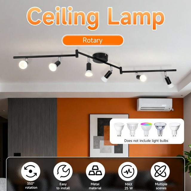 CHENBEN Moderne LED-Hängelampe in Schwarz mit 6 Köpfen für Wohnzimmer, Esszimmer und Küche, GU10 Fassung - Bild 1