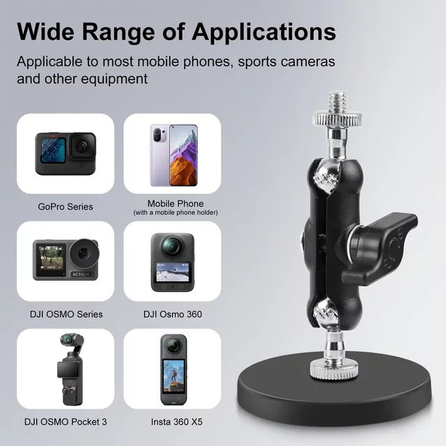 Pea Magnet 1/4-Zoll-Basismontage Action-Kamera-Halterungsadapter in Schwarz, 360 Grad verstellbar für Action-Kameras und Smartphones - Bild 1