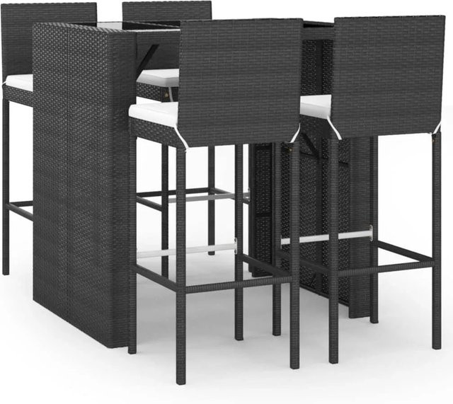 vidaXL 5-teiliges Gartenbar-Set aus Poly Rattan in Schwarz mit Kissen und Hartglas-Tischplatte - Bild 1