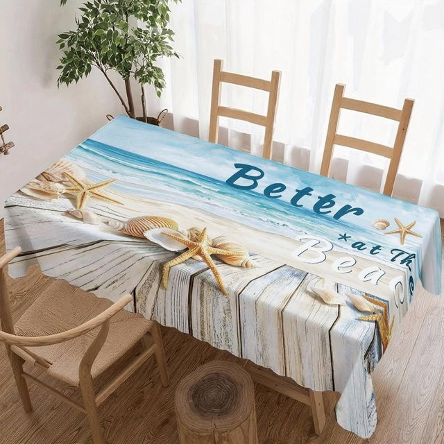 Wasserdichte rechteckige Tischdecke von Beau Maison mit Strandmotiv in Blau, B/L: 140 x 200 cm - Bild 1