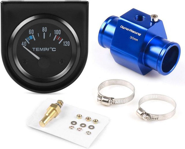 Dynoracing Wassertemperaturanzeige mit weißer LED-Beleuchtung für dein Auto, Messbereich 40-120C, Schwarz - Bild 1