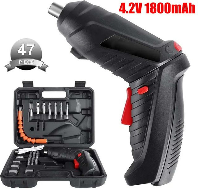 Akku-Schraubendreher Set Schwarz mit 1800 mAh Lithium-Batterie und 4,2 V für Haushalt und Reparaturen - Bild 1