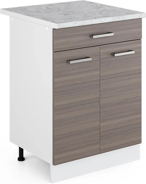 Vicco Küchenunterschrank R-Line Edelgrau mit Schublade und Marmor-Optik, Breite: 60 cm - Bild 1