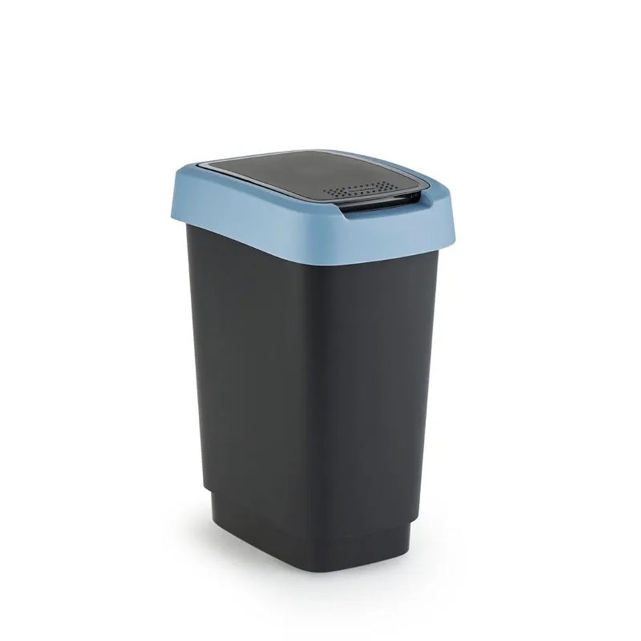PROREGAL Klassischer Abfalleimer für Innenbereich aus Kunststoff, 10 Liter, Schwarz-Blau, H x B x T: 33 x 18 x 24,8 cm - Bild 2