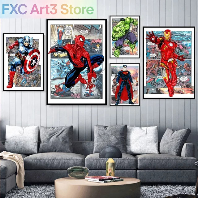 Kayou Marvel Superhelden Wandkunst Poster SpiderMan Iron Man Avengers Leinwanddruck für modernes Kinderzimmer, Mehrfarbig - Bild 1