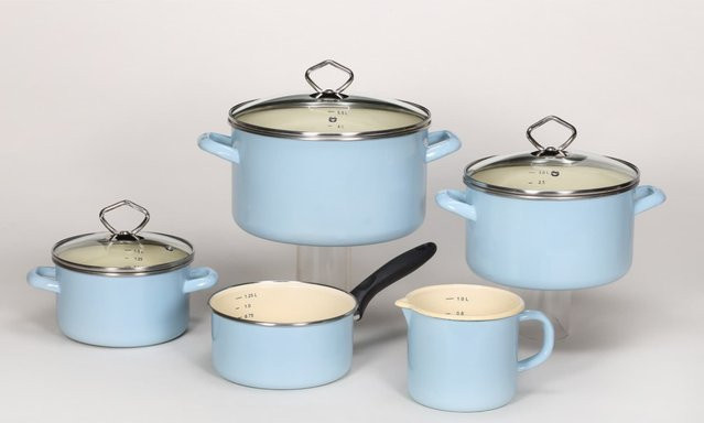 5-teiliges Emaille-Topfset SYLT in Blau mit Deckeln - Bild 1