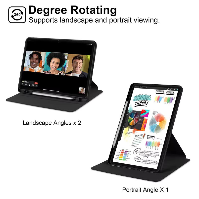 360 Grad rotierende Tablet-Ledertasche für Xiaomi Redmi Pad Pro und MiPad in Schwarz - Bild 3