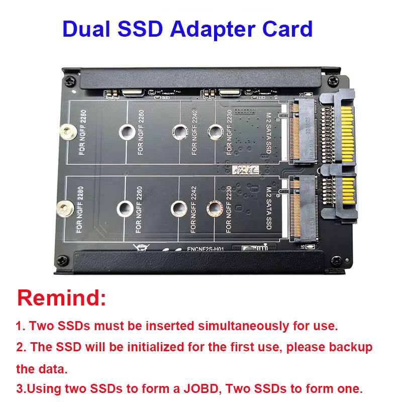 OULLX M.2 NGFF Dual SSD B+M Key zu 2,5 Zoll SATA 3.0 Adapterkarte mit Gehäuse in Schwarz (NVMe M Key nicht unterstützt) - Bild 3