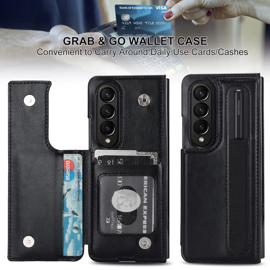 PU-Leder Geldbörsen-Handyhülle für Samsung Galaxy Z Fold 7 6 5 4 3 mit Kartenhalter und Stiftschlitz, stoßfeste Standabdeckung in Schwarz oder Braun - Bild 5