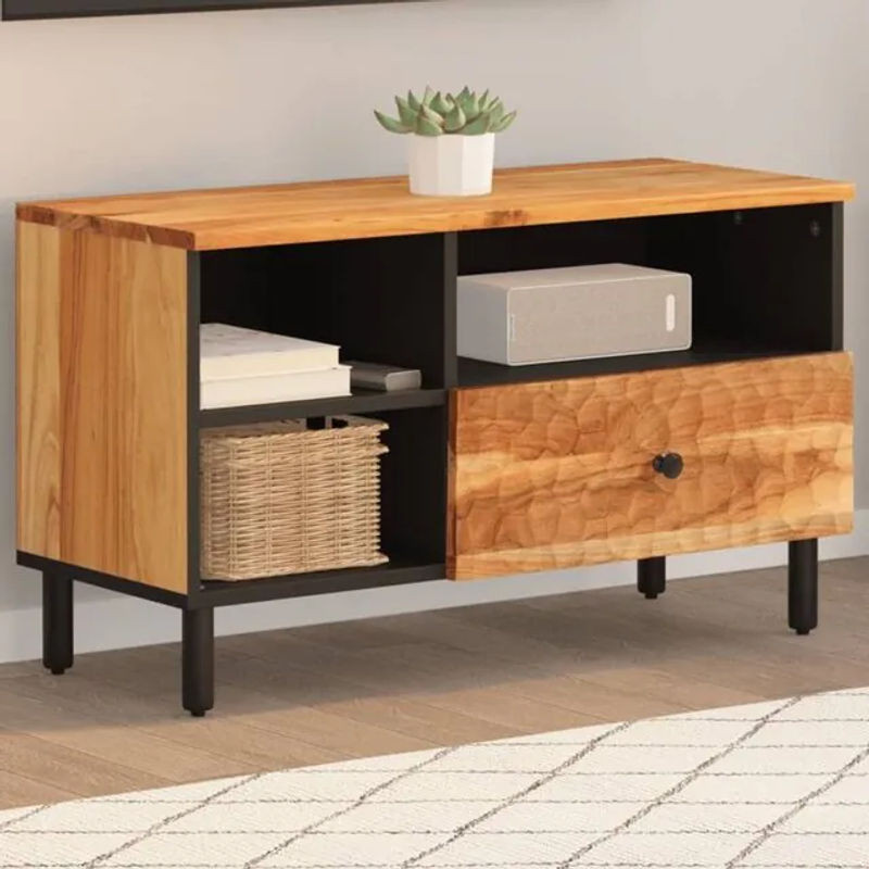 Vidaxl TV-Schrank aus Massivholz Akazie im Industrial Design, Braun/Natur, B/T/H: 80 x 33 x 46 cm - Bild 1