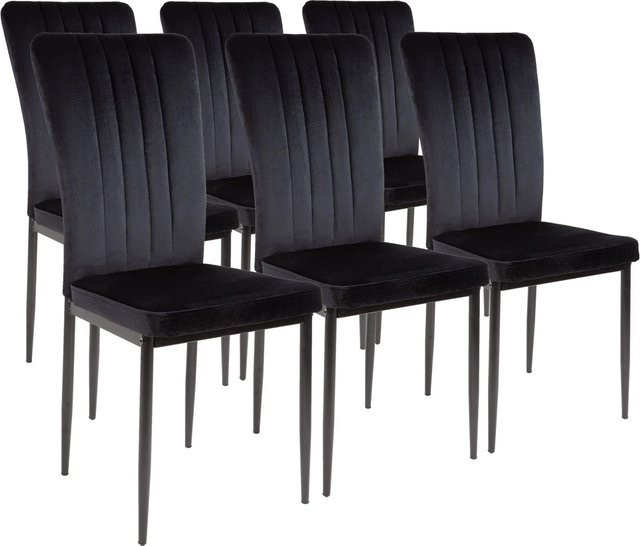 Albatros Esszimmerstühle MODENA 6er Set Schwarz mit Samtbezug und Vintage-Design - Bild 1