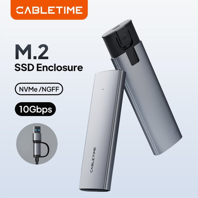 CABLETIME USB-C NVMe PCIe SSD-Gehäuse Gen2 10Gbps M.2 Adapter für NVMe PCIe NGFF SATA Festplatten - Bild 1