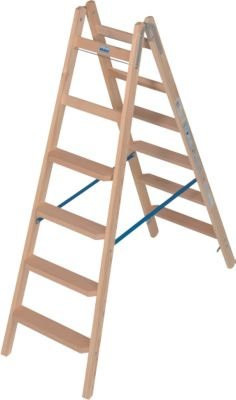 Krause Stehleiter aus Holz mit 2 x 6 Stufen und Eimerhaken in Braun/Mehrfarbig - Bild 1
